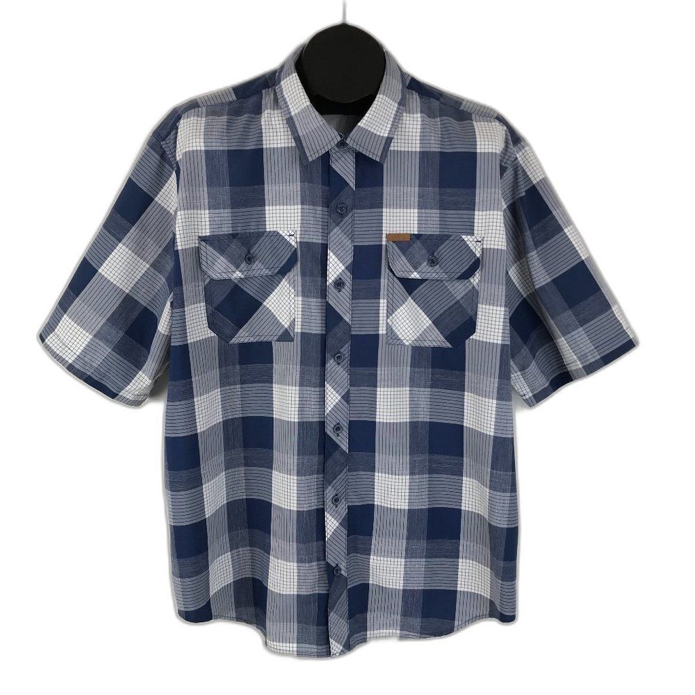 Orvis Plaid Button Up Shirt Men's Size XXL Short Sleeves Polyester Chest Pockets